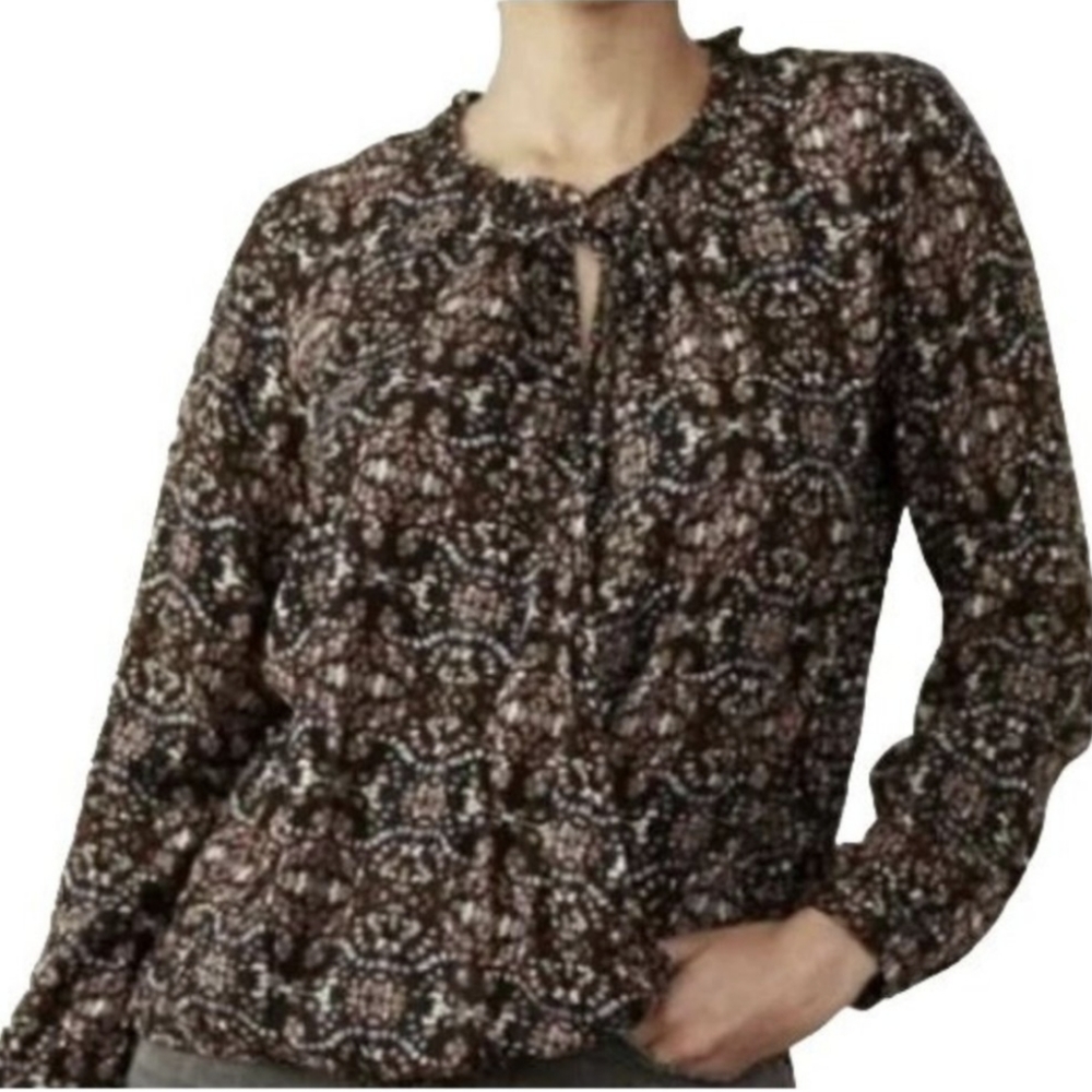 Knox Rose Wrap Long Sleeve Top Frilly Collar Keyhole Tie Front Black Womens XXL